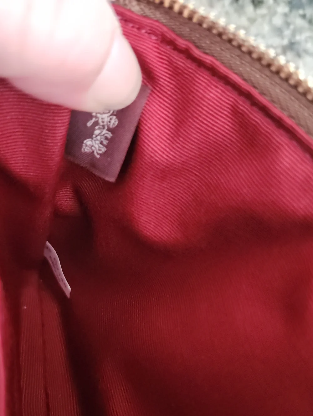Coach Corner Zip Wristlet In Khaki Signature Coated Canvas With Red Accent